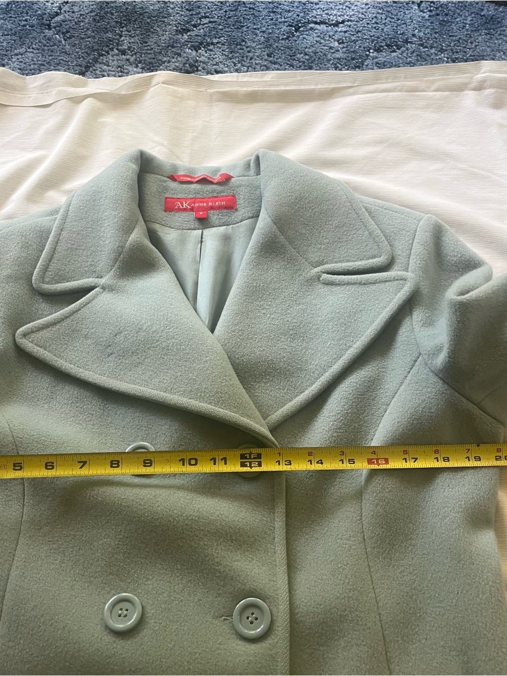 Anne Klein Mint Green Double-Breasted Pea Coat vintage wool Tailored classic - Picture 7 of 7